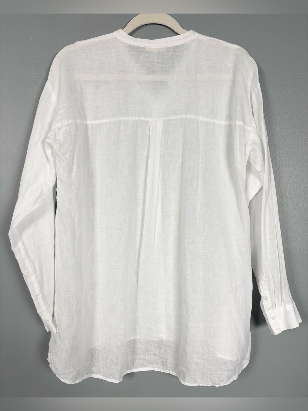 Eileen Fisher White Linen Button Down Oversized Long Sleeve Tunic Top - Picture 2 of 6